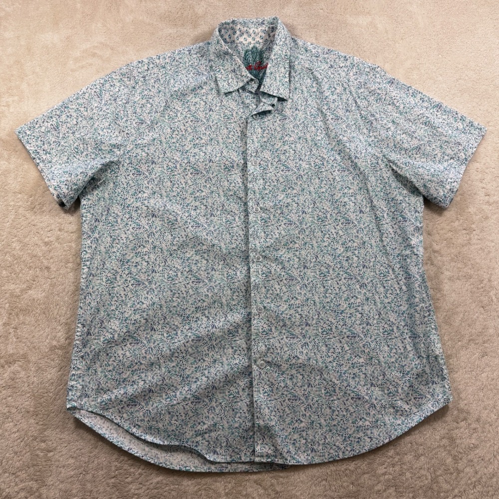 Robert Graham Mens Classic Fit Floral Dot White Blue Shirt XL Meas: 25x30